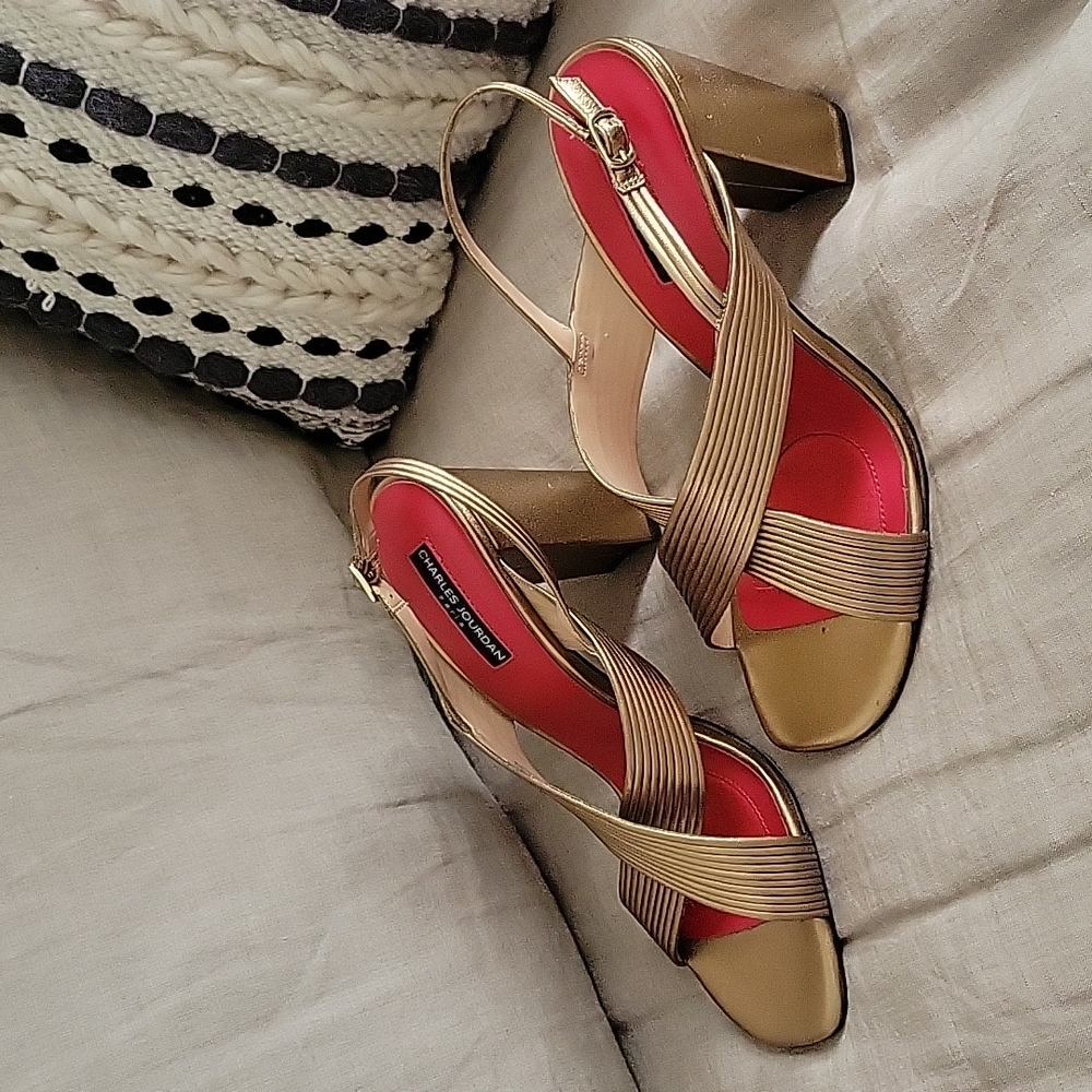 Charles Jourdan Paris leather criss cross sling back Sandal size 10.
